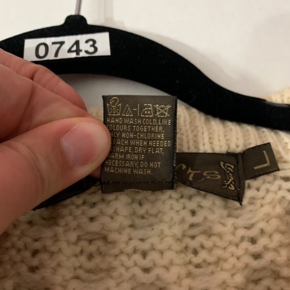 Inis Crafts Ivory Cream 100% Wool Chunky Knit Sweater, Size Large - Picture 3 of 5